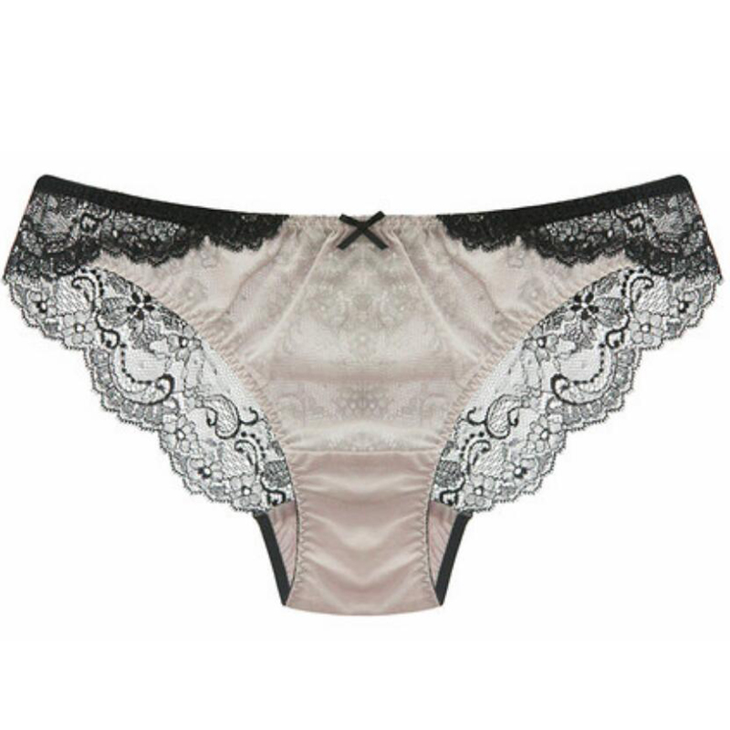 100% SILK basic women PANTIES high quality Beige Lace Sexy ladies lingerie calcinha briefs underwear calzoncillos